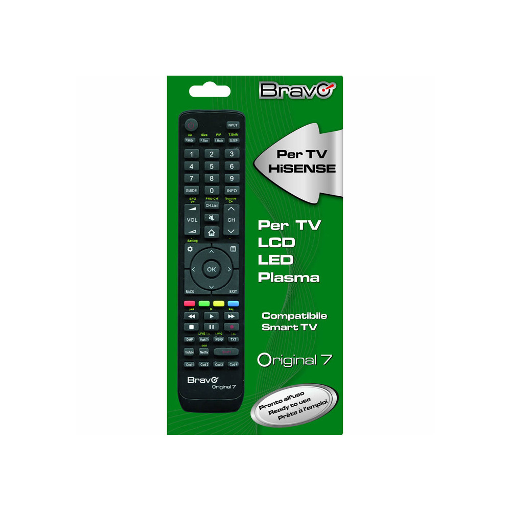 BRAVO ORIGINAL 7 (90202053) - TELECOMANDO COMPATIBILE FEDELMENTE RIPRODOTTO PER TV HISENSE